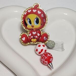 Valentine Badge Reel Bird Red Hearts ID‎ Holder Badge Clip Valentines Day